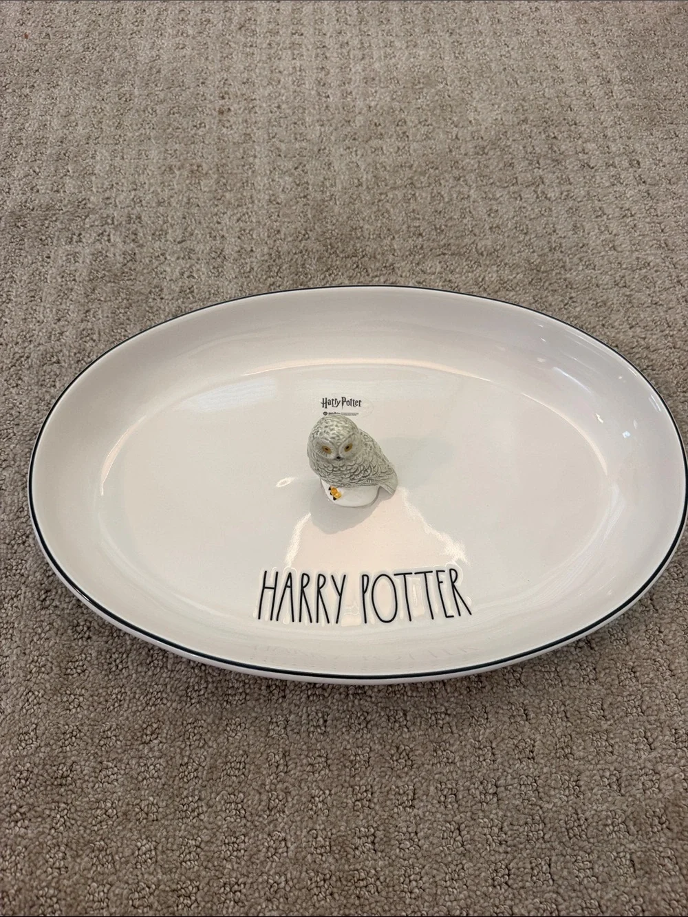 Rae Dunn Harry Potter White Ceramic Serving Platter with Hedwig Owl Accent